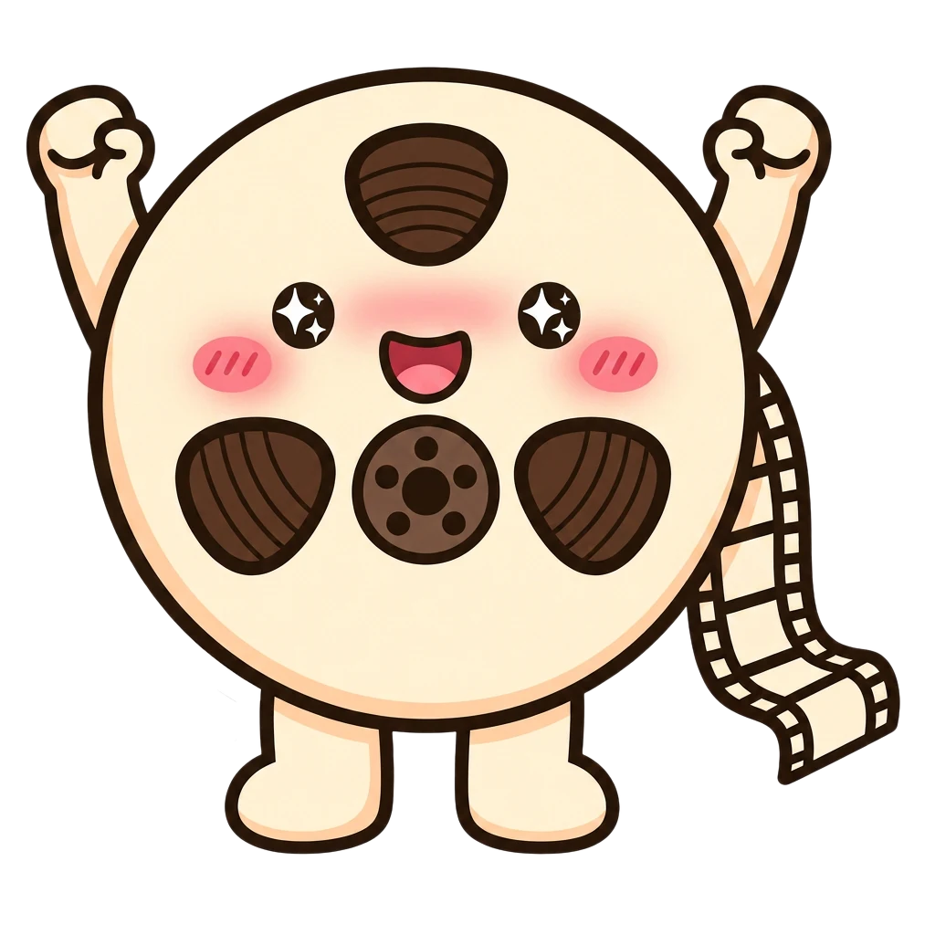 Reel, the Our Cinema mascot, excited