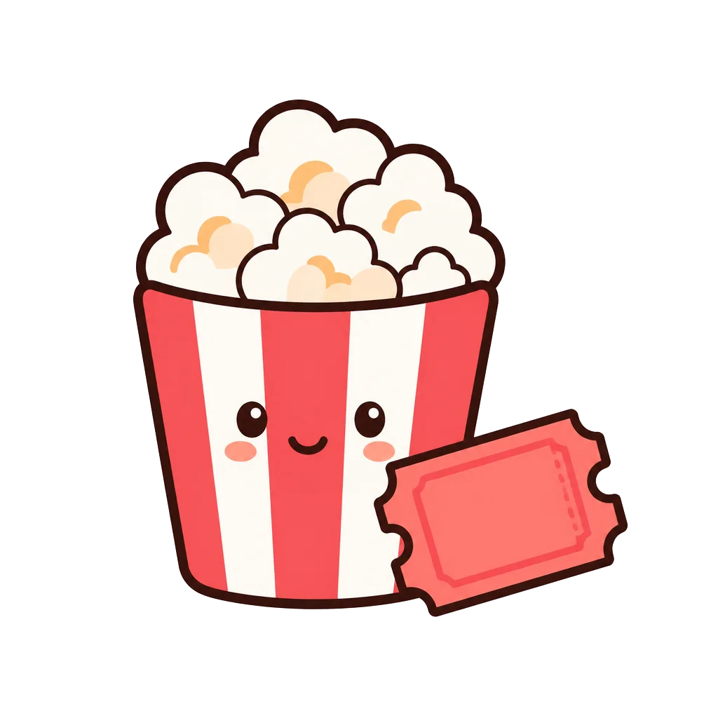 Our Cinema logo: a smiling striped popcorn bucket with a red ticket